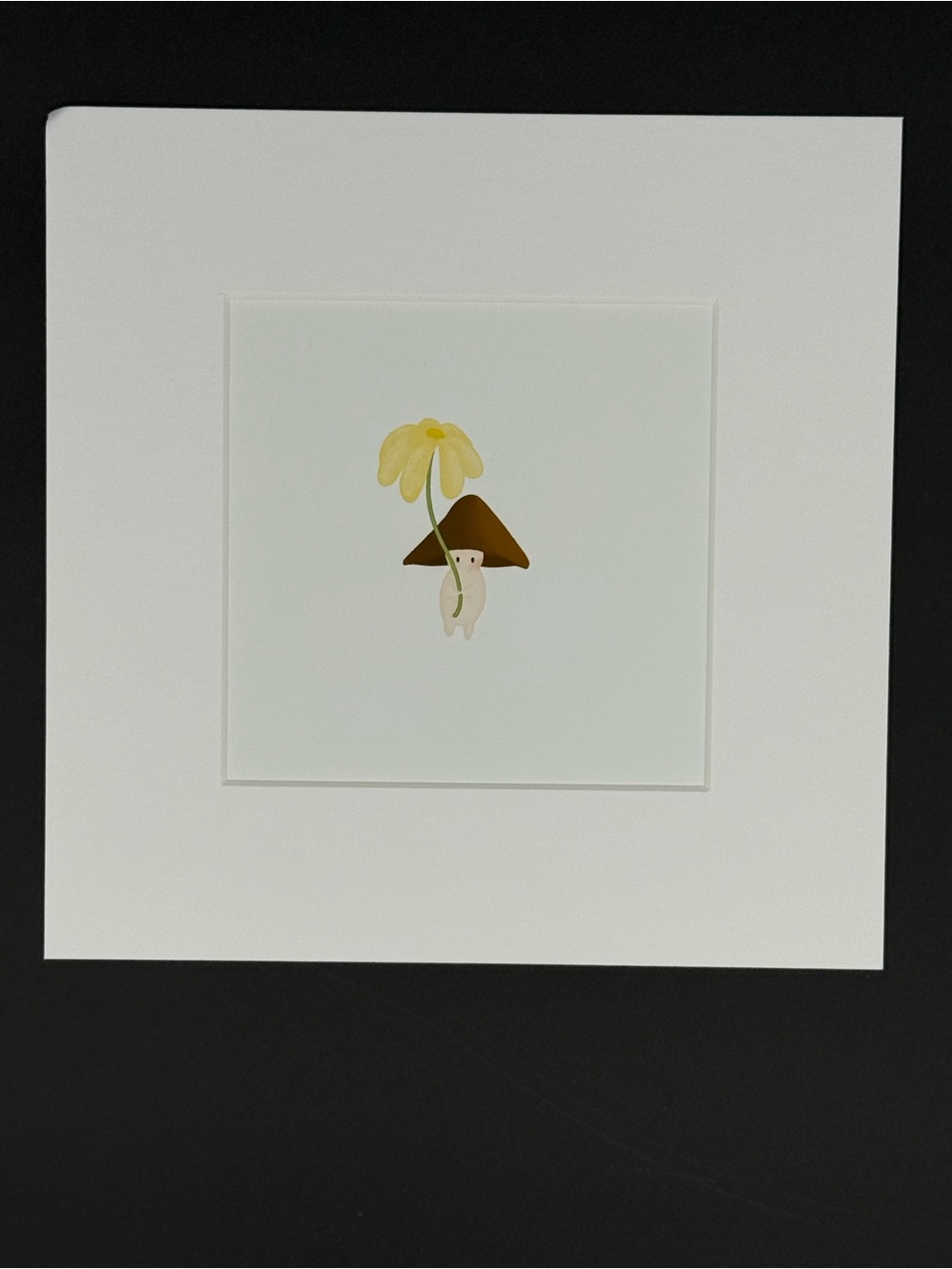8”x8” Matted Yellow Mushroom & Flower Wall Art Print